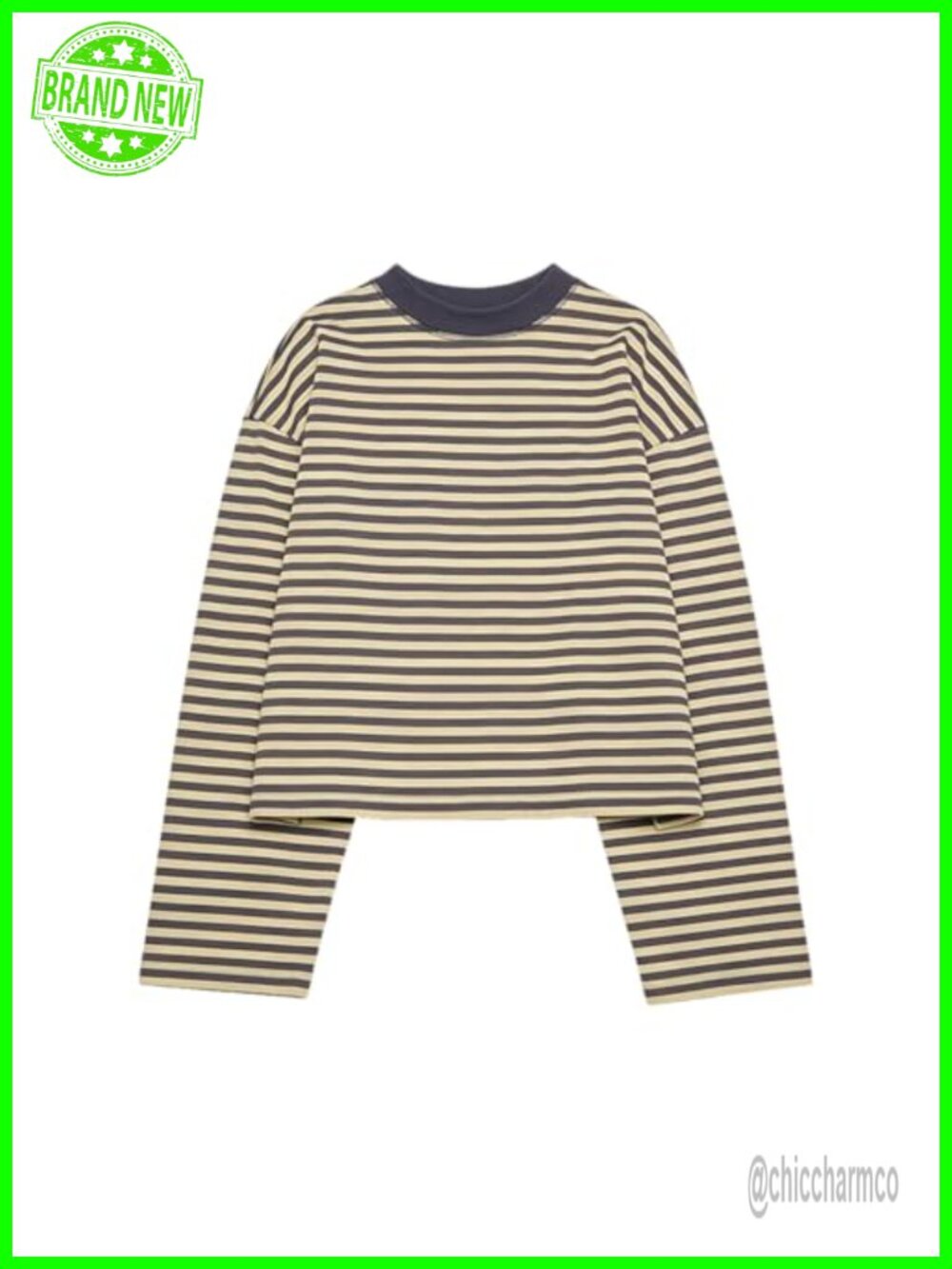 Women's Striped Long Sleeve Cropped Sweater Crewneck Knit Top
